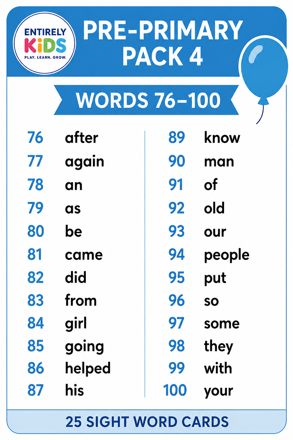 Replacement Sight Word Cards – Read, Write & Spell Sight Word Board