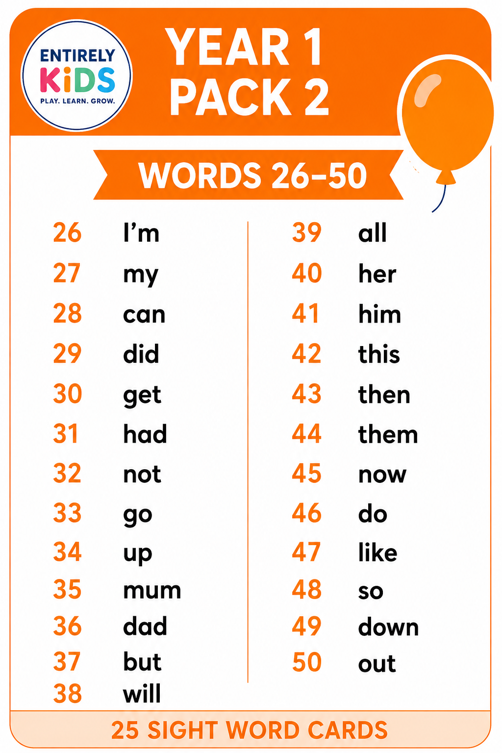 Replacement Sight Word Cards – Read, Write & Spell Sight Word Board