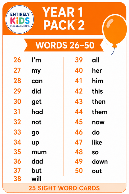 Replacement Sight Word Cards – Read, Write & Spell Sight Word Board