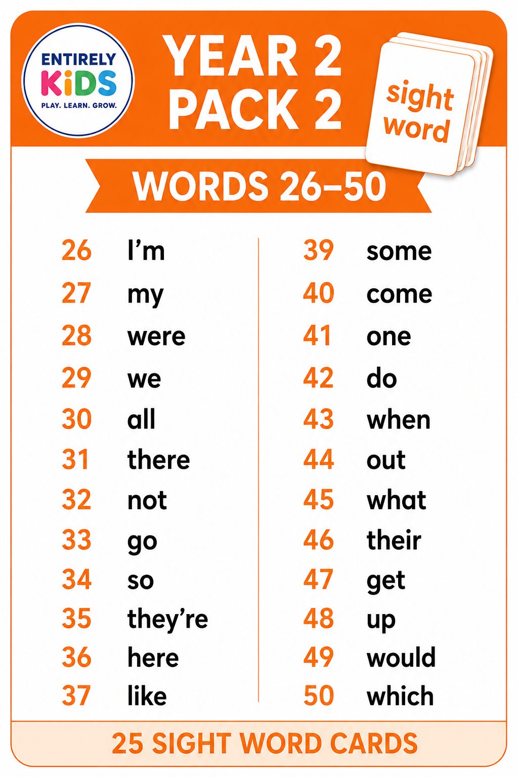 Replacement Sight Word Cards – Read, Write & Spell Sight Word Board