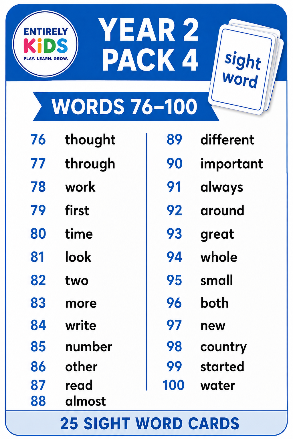 Replacement Sight Word Cards – Read, Write & Spell Sight Word Board