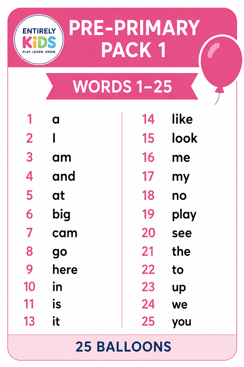 Replacement Sight Words for Pop & Read