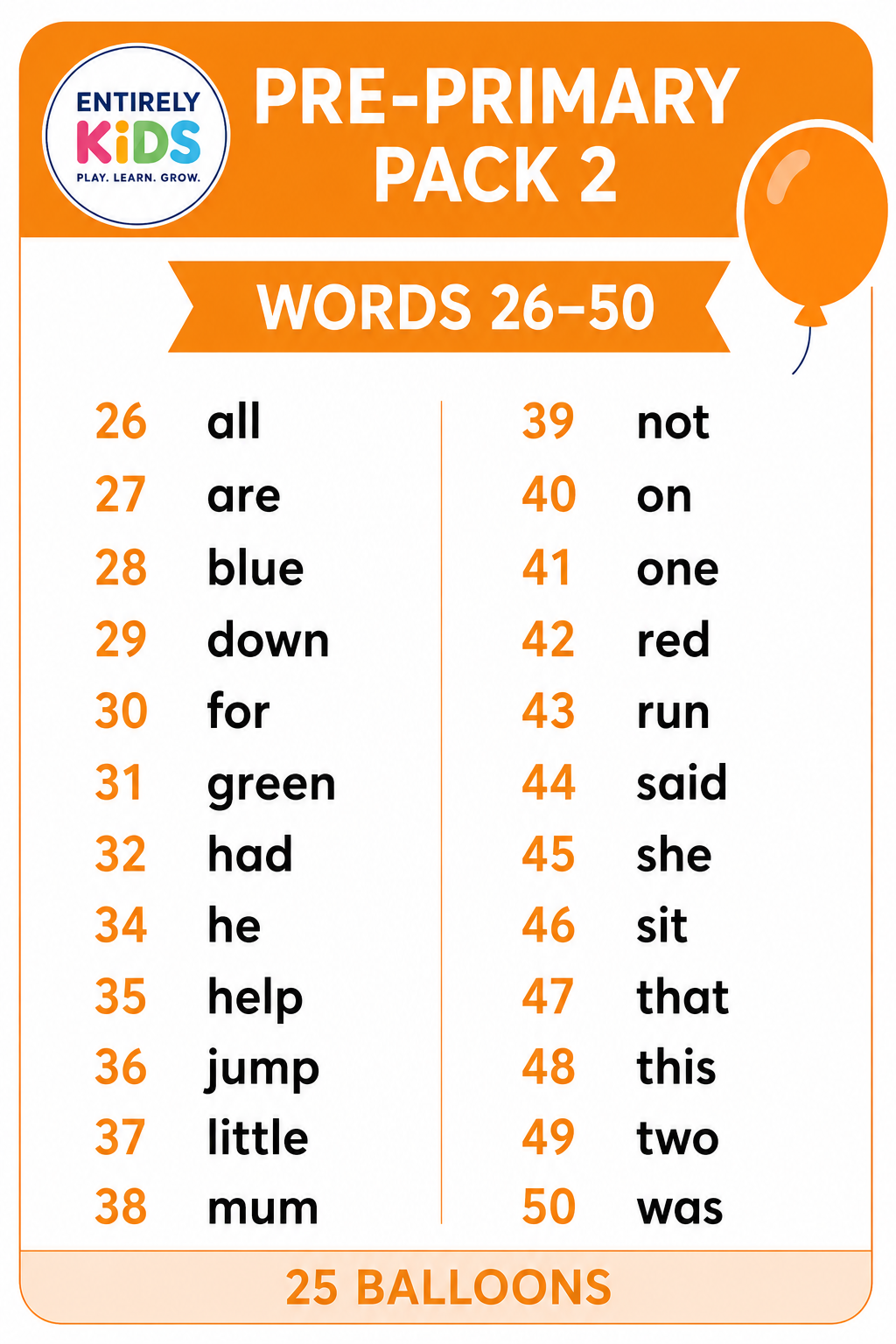Replacement Sight Words for Pop & Read