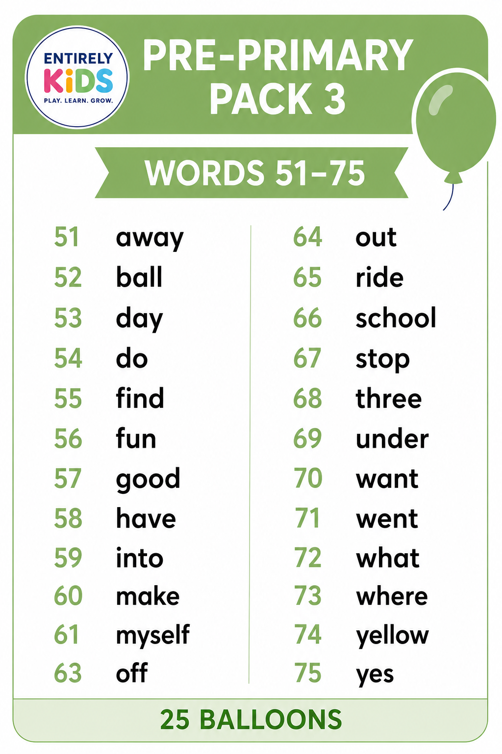 Replacement Sight Words for Pop & Read