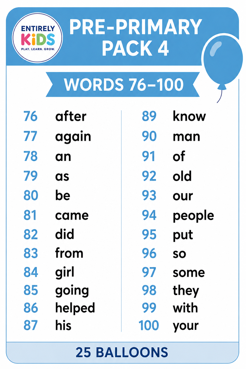 Replacement Sight Words for Pop & Read