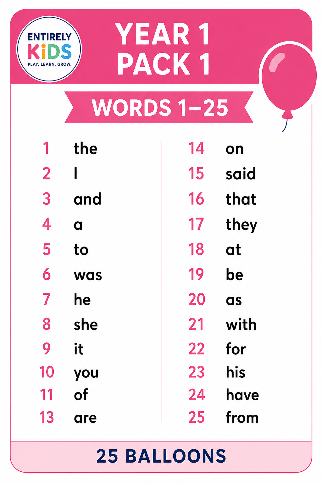 Replacement Sight Words for Pop & Read