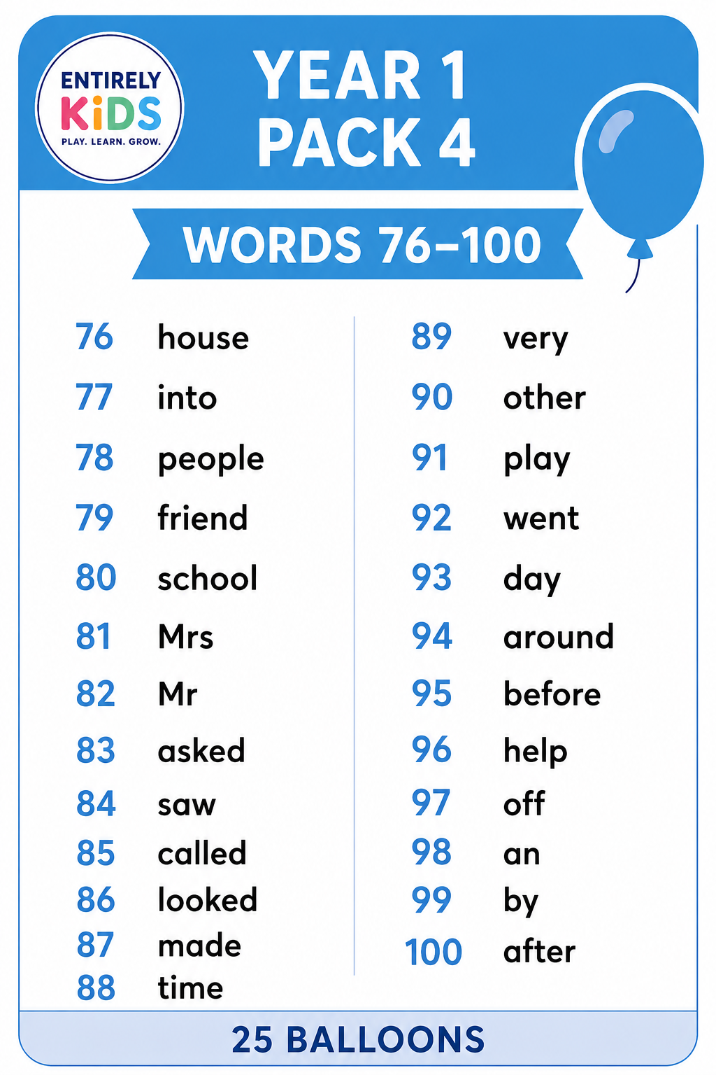 Replacement Sight Words for Pop & Read