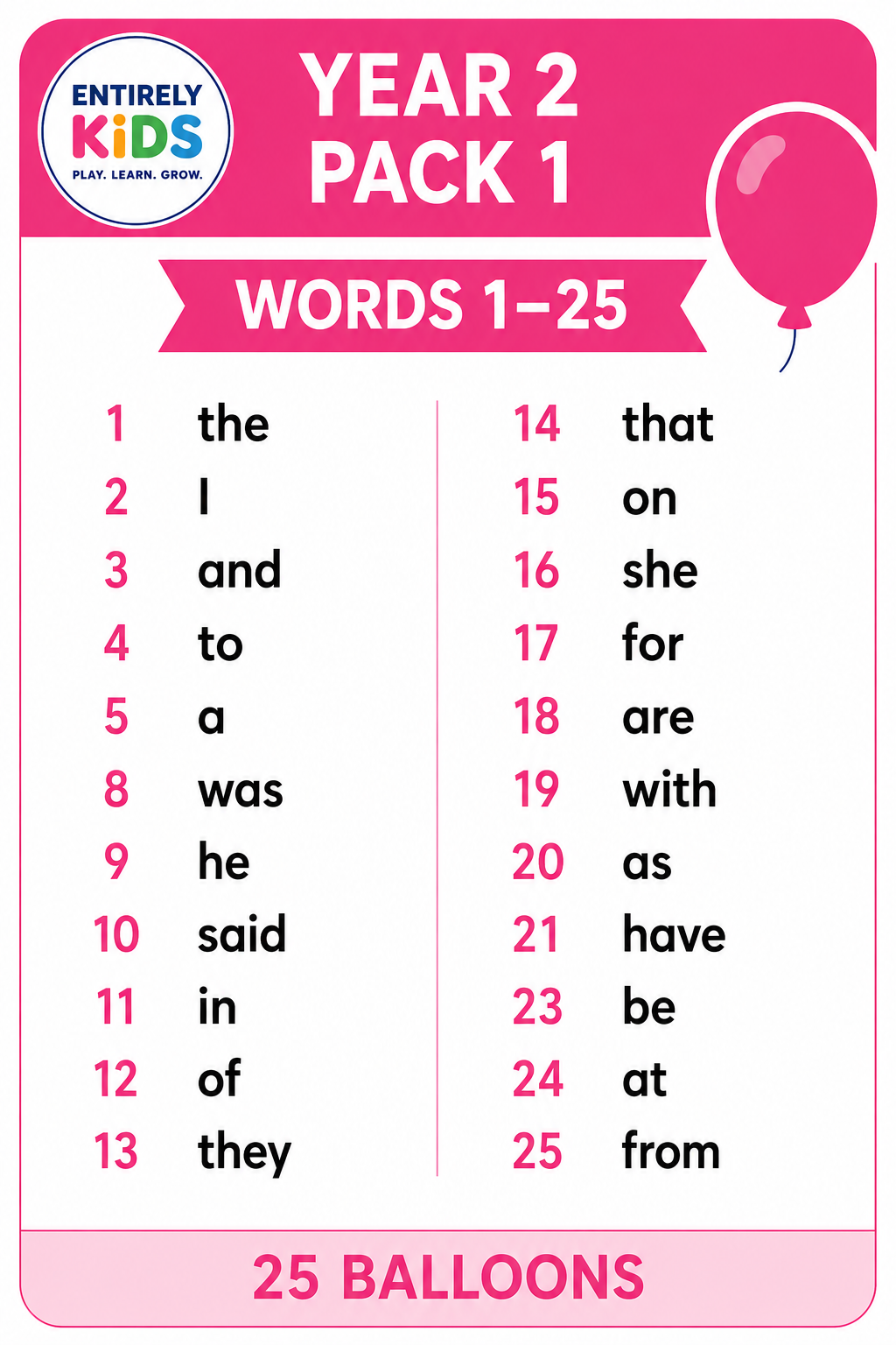 Replacement Sight Words for Pop & Read