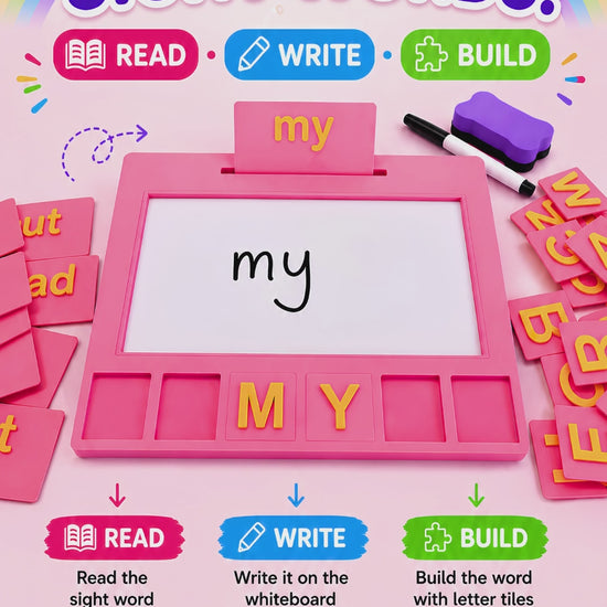 Demonstration of the Entirely Kids Sight Word Board showing how children read, build and write sight words